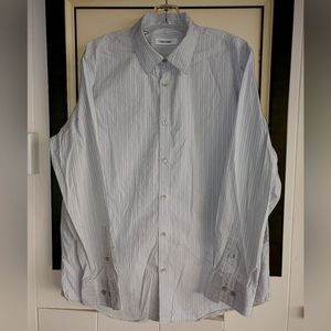 Calvin Klein Grey/White Striped Long Sleeve Regular Fit Shirt Large 100% Cotton